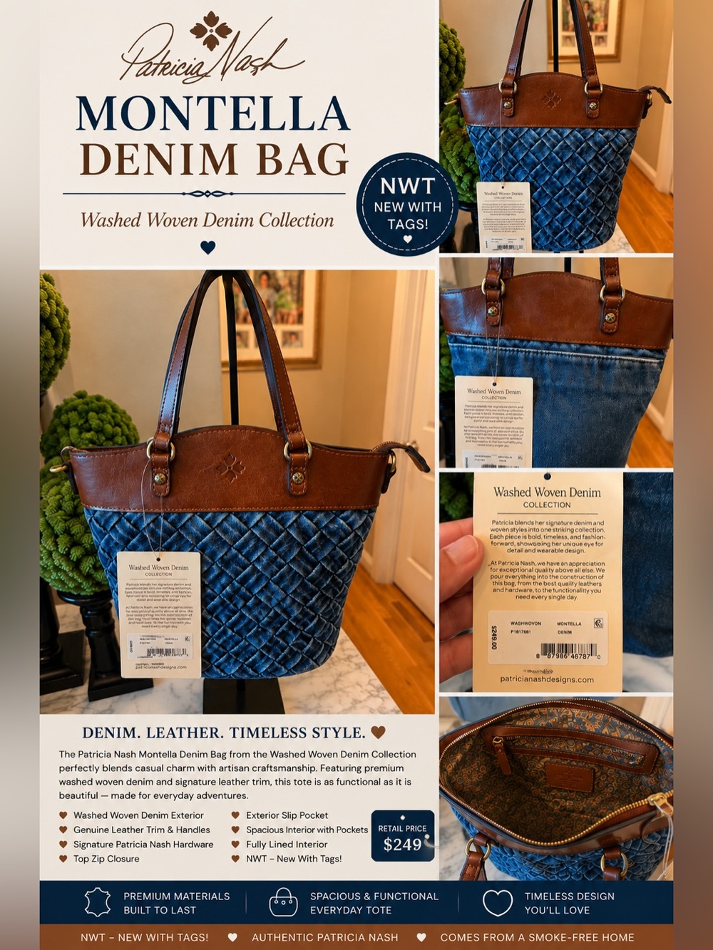 Patricia Nash Montella Denim Bag — NWT 💙